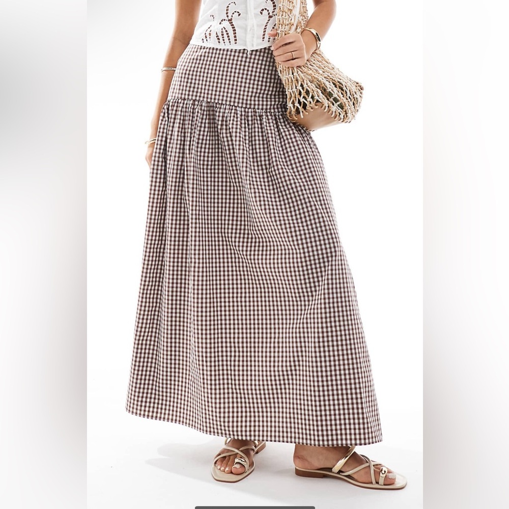 ASOS Brown Checkered Maxi Skirt